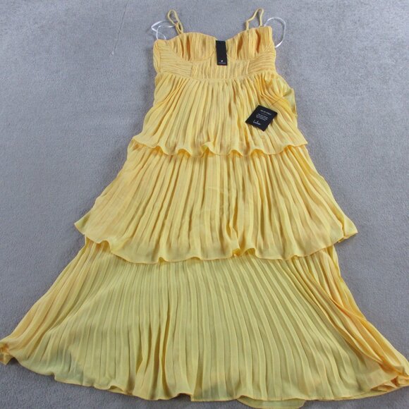 Lulus Cascading Crush Yellow Tiered Bustier Midi Dress Womens Medium New NWT - Picture 2 of 7